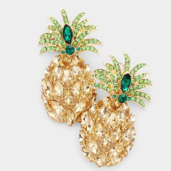 • Rhinestone Pave Pineapple Earrings - Picture 2 of 2